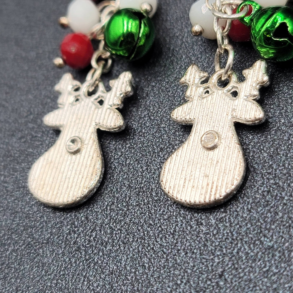 Christmas Pierced Earrings Silver tone Reindeer Jingle Bells 2"