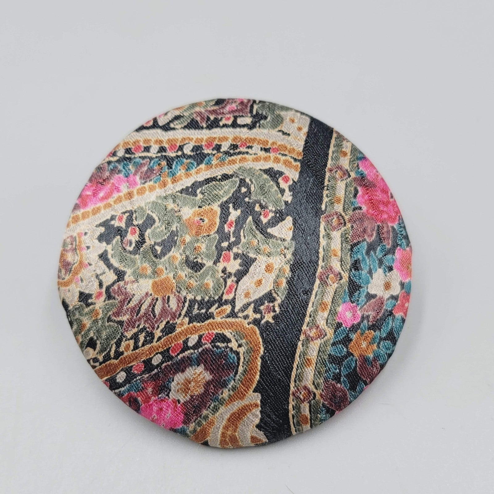 Vintage Scarf Clip Paisley Fabric Large Dome Round 2.5"