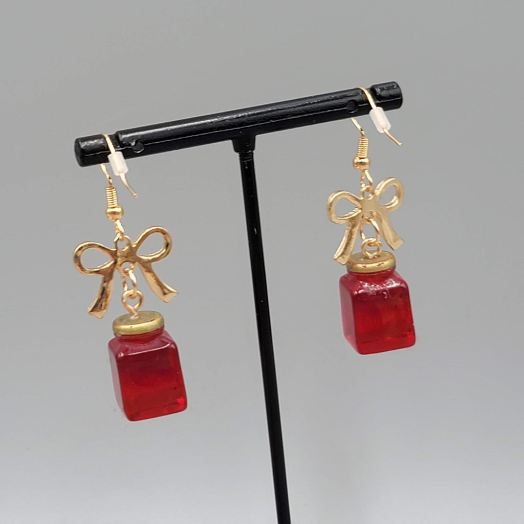 Strawberry Jam Pierced Earrings Gold tone Dangle Sweet 1.25"