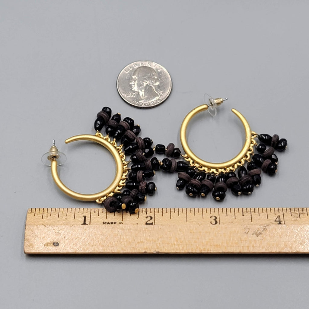 Beaded Hoop Pierced Earrings Hoops Gold tone Dangle 1.75"