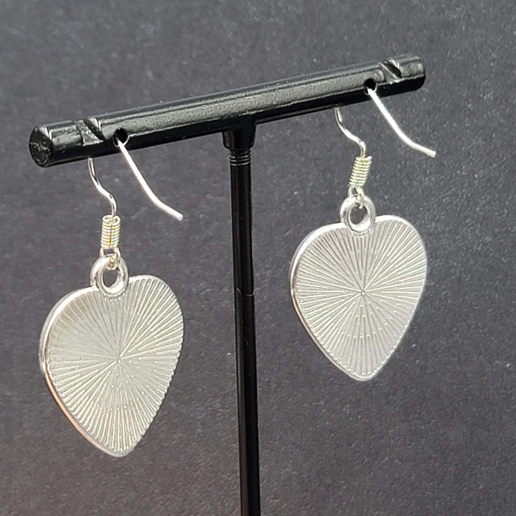 Butterfly Heart Pierced Earrings Silver tone Dangle Glass Cover 1"