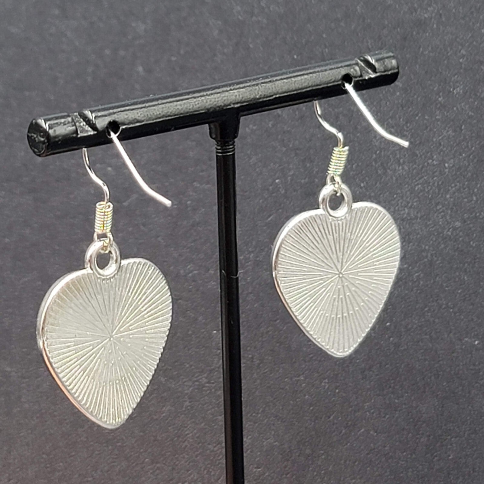 Butterfly Heart Pierced Earrings Silver tone Dangle Glass Cover 1"