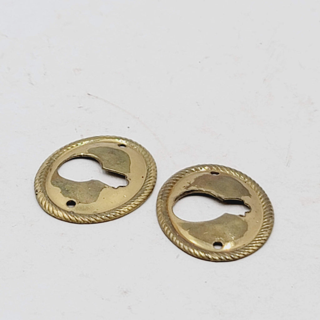 Vintage Lot of 2 Brass Skeleton Key hole Escutcheon 1.25" Salvage Hardware