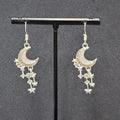 Moon Pierced Earrings Silver tone Crystal Rhinestone Dangle 1.5"