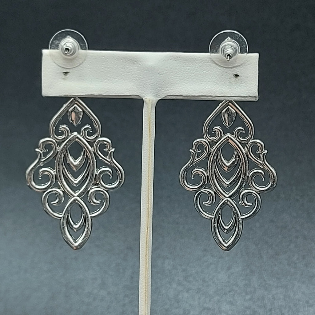 Pierced Earrings Silver tone Dangle Teardrop Crystal 2.5" Wedding Prom Statement