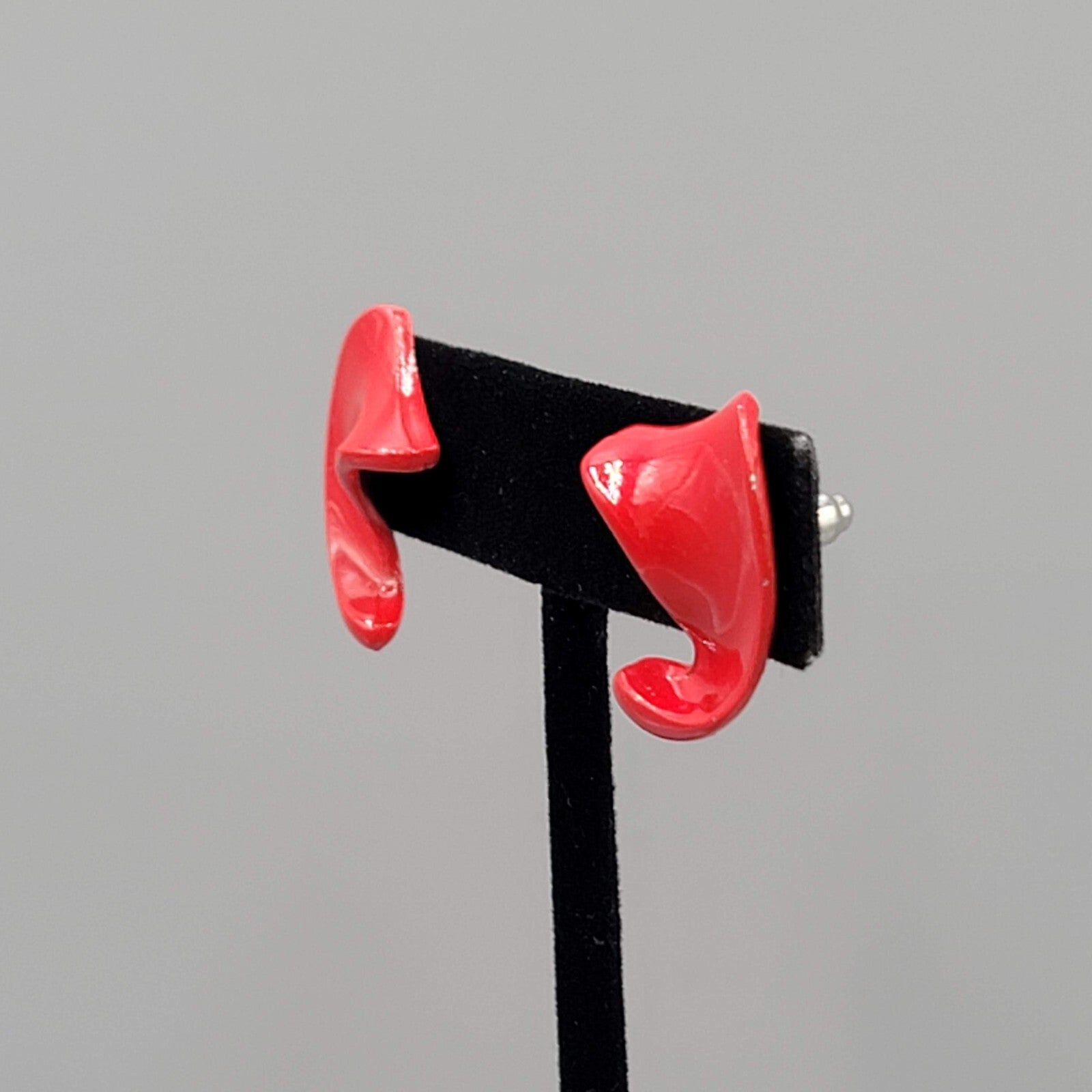 Vintage Bright Red Enamel Drop Pierced Earrings 3/4"