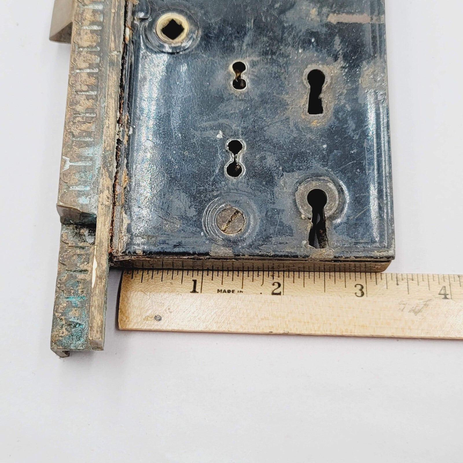 Vintage Ornate Mortise Lock Door Hardware Salvage Skeleton Double Keyhole NO Key