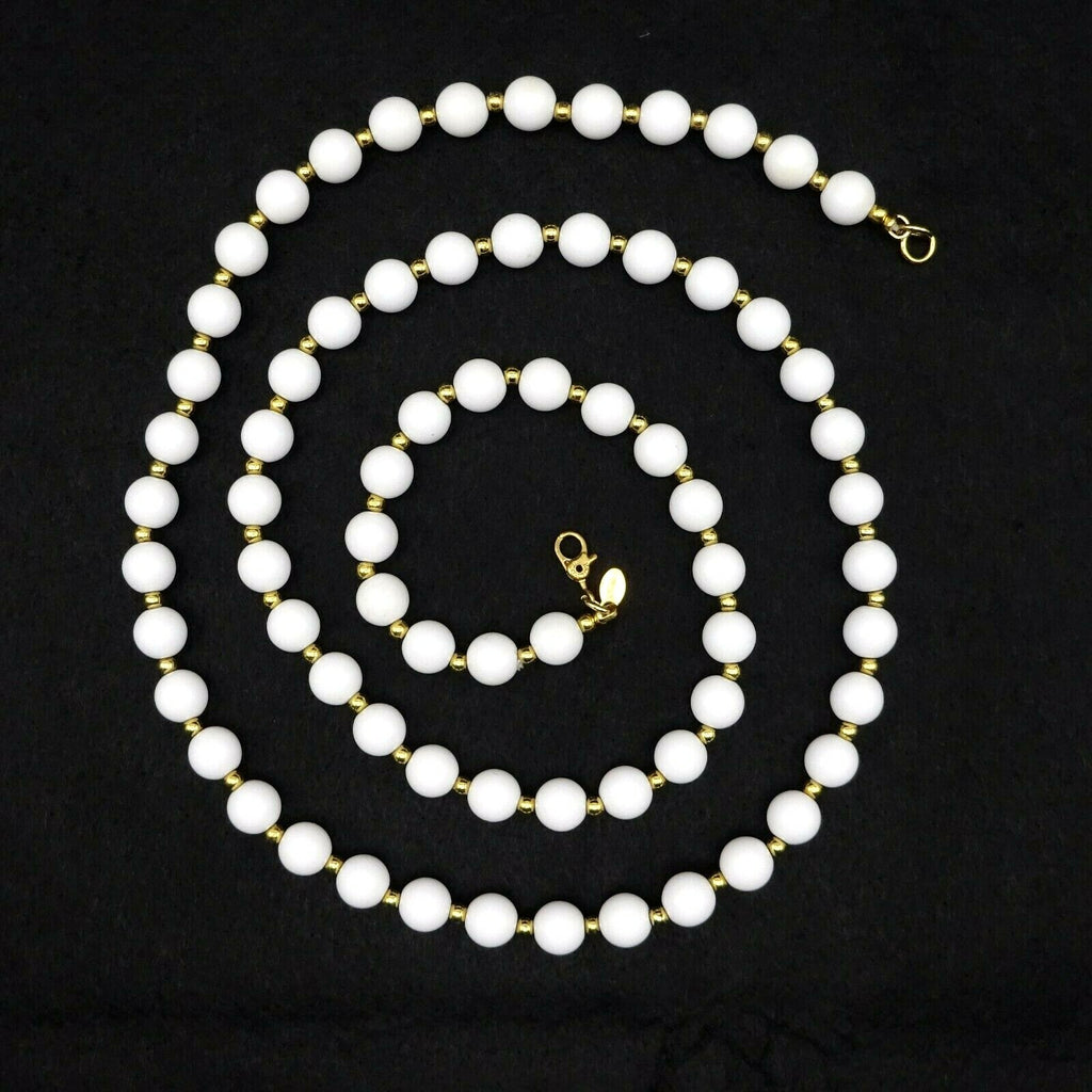 Vintage MONET White Gold tone Bead Necklace Estate Costume Jewelry 30"