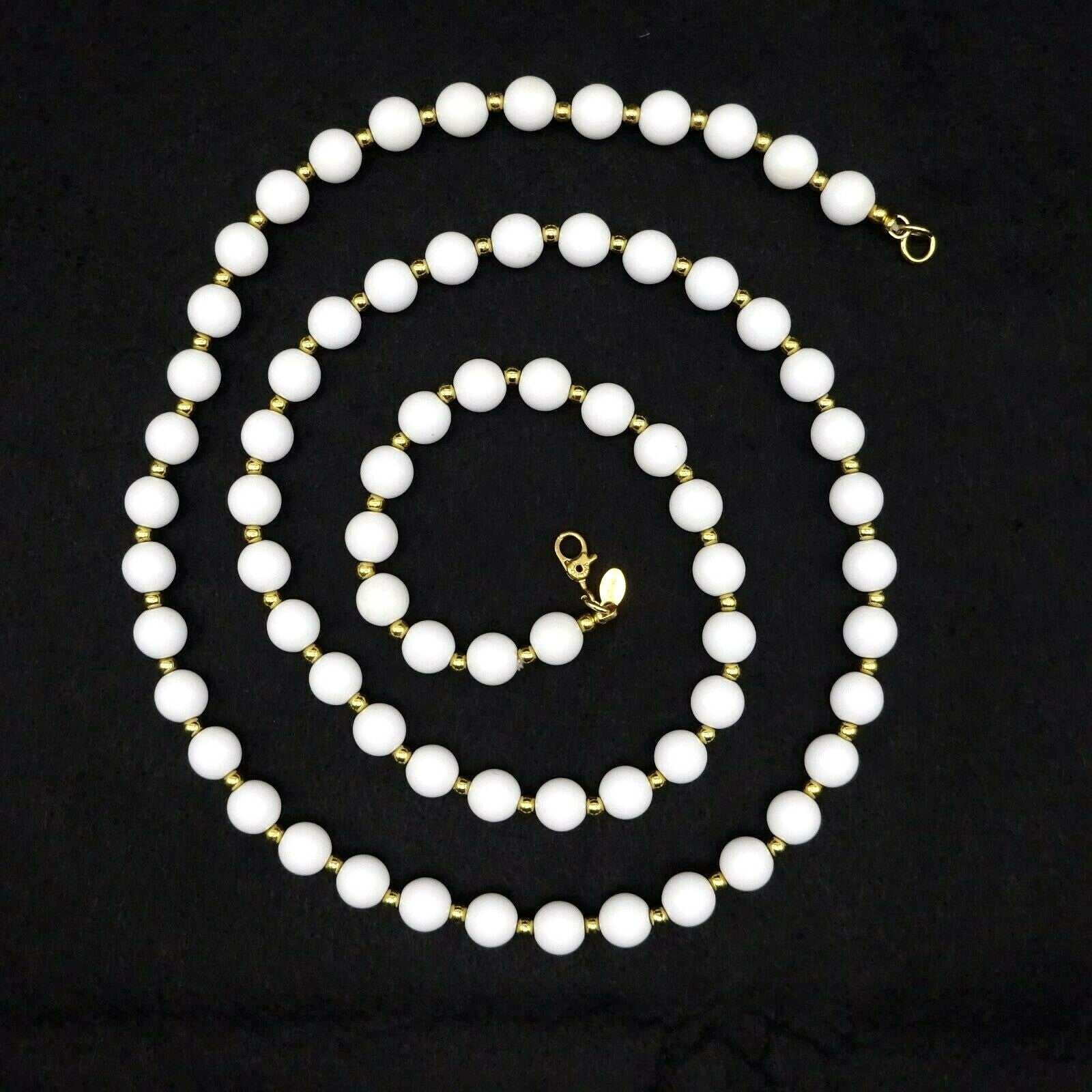 Vintage MONET White Gold tone Bead Necklace Estate Costume Jewelry 30"