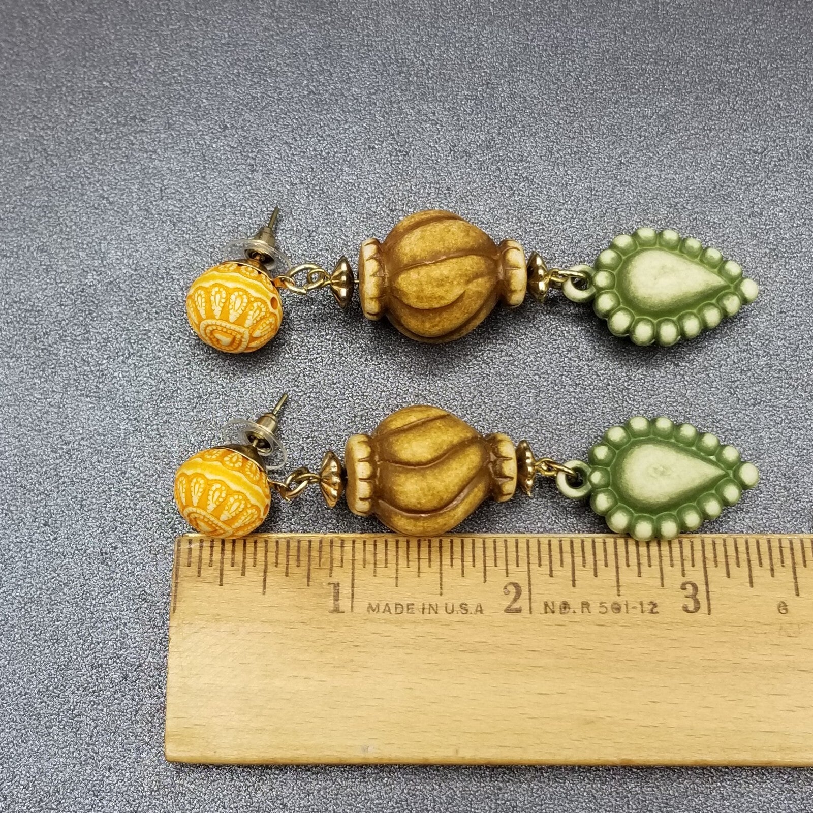 Pierced Earrings Neutral Color Beaded Large Statement Dangle 3 1/2"