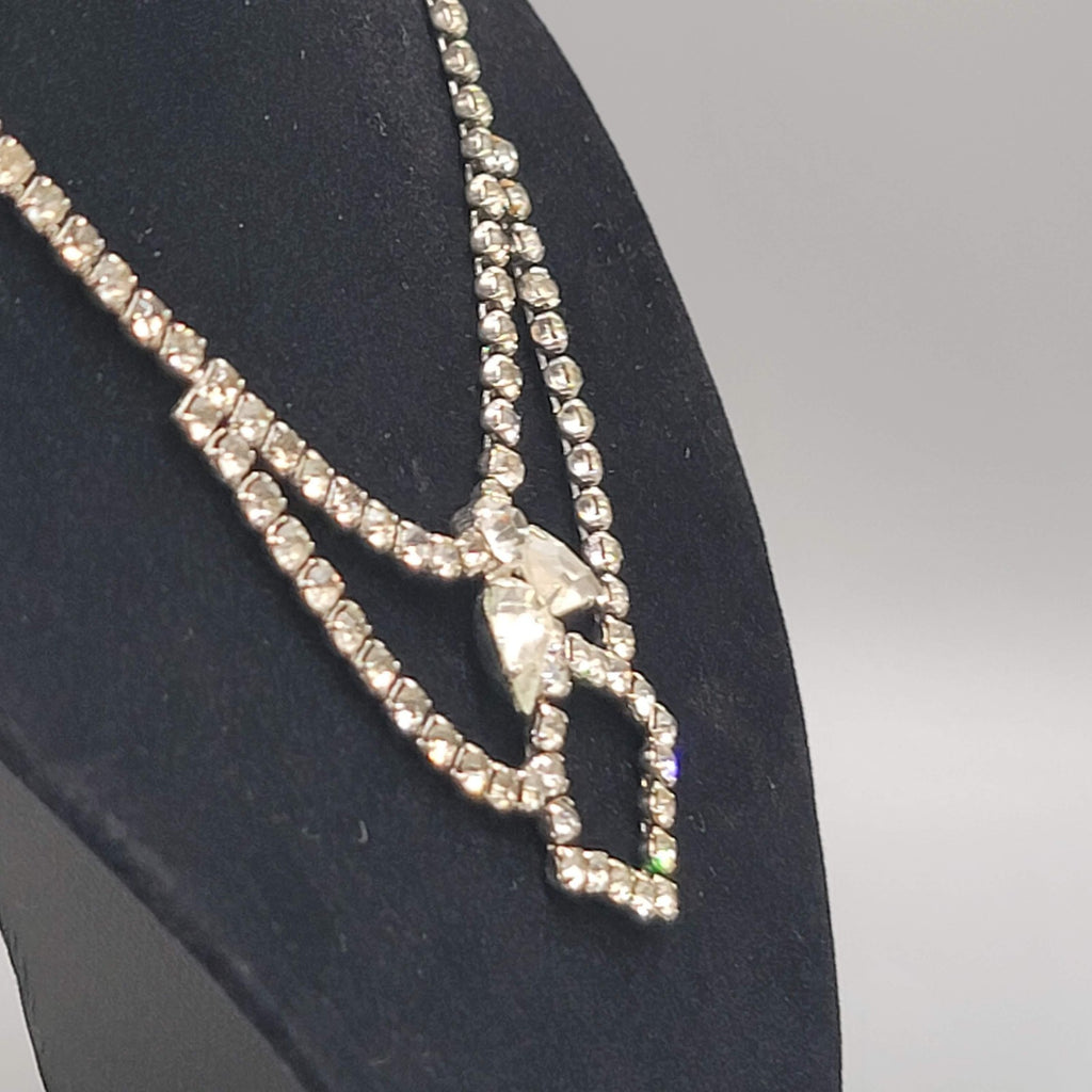 Vintage Rhinestone Necklace Estate Costume Jewelry Silver tone 16"