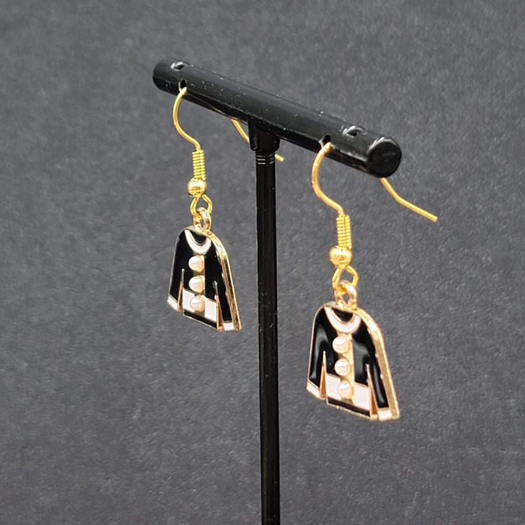 Fashion Sweater Pierced Earrings Gold tone Black Enamel Dangle 5/8"
