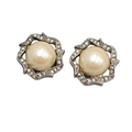 Vintage Pearlescent Cabochon Clip on Earrings Rhinestone Wreath Silver tone 1 in
