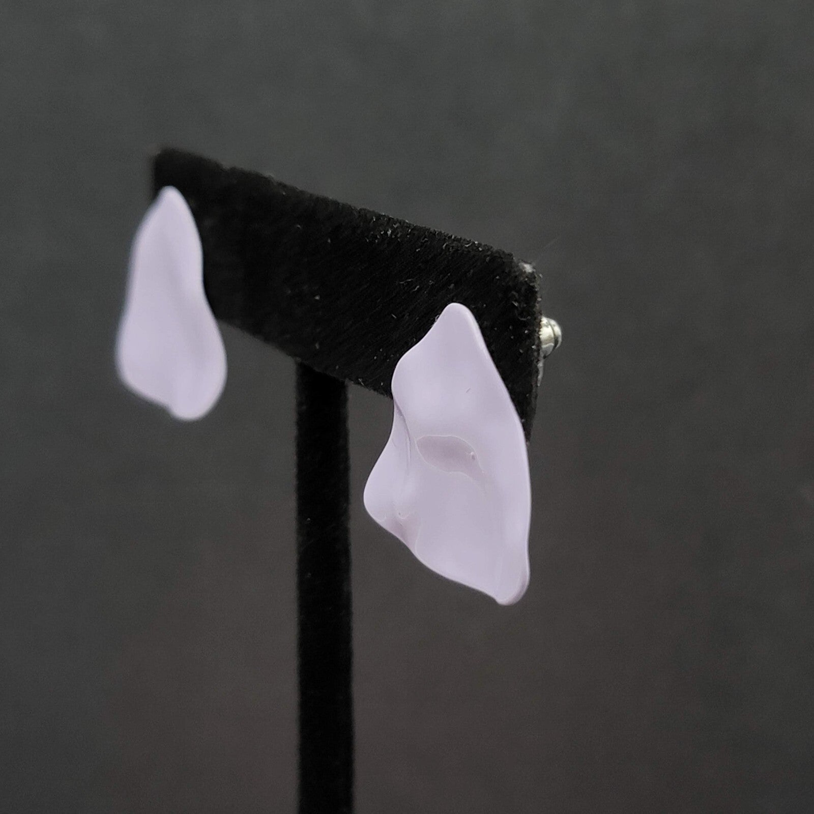 Vintage Pierced Earrings Lavender Purple Enamel Triangle 7/8"