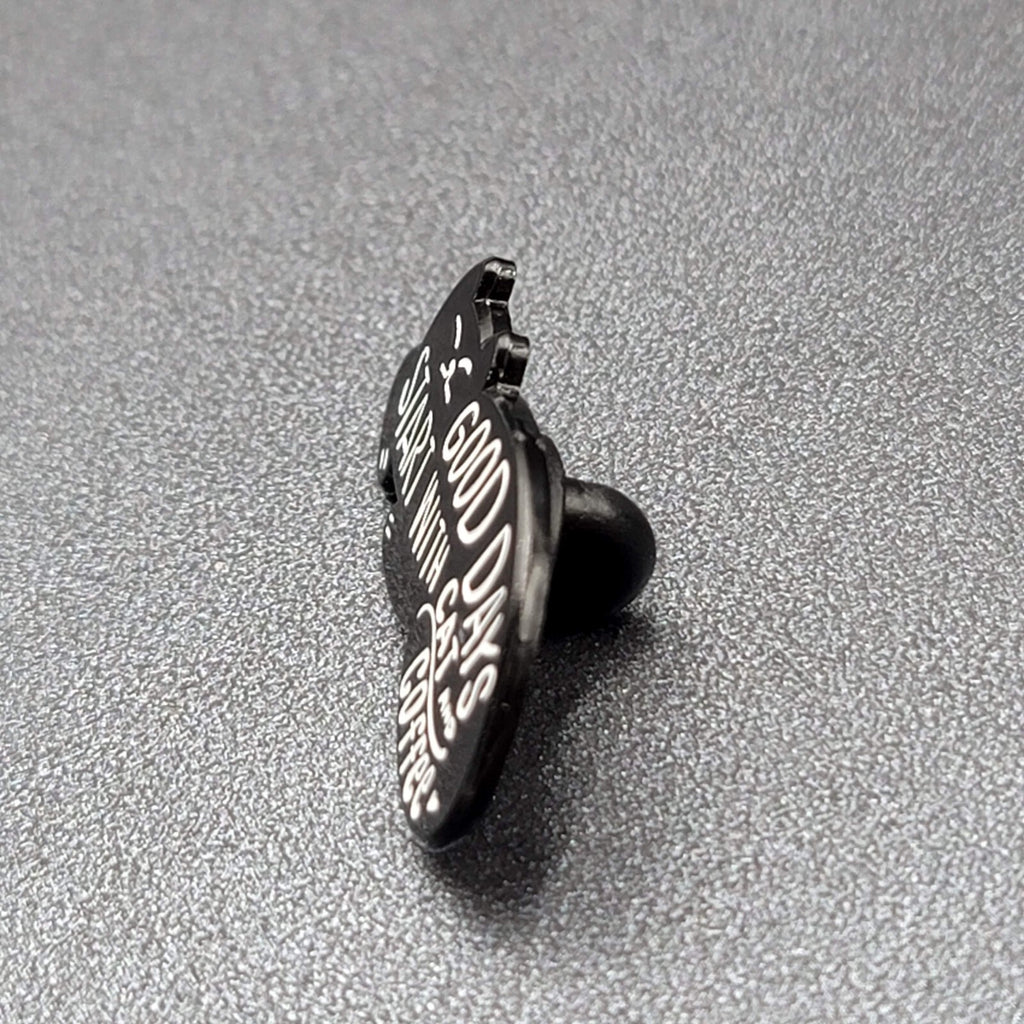 Black Cat Enamel Lapel Hat Pin Good Days start with Cat and Coffee 1 1/8"