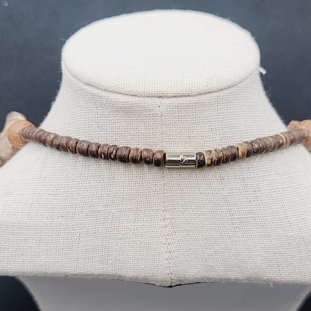 Vintage Coir Coconut Beads Necklace Brown Boho Ethnic Statement 19"