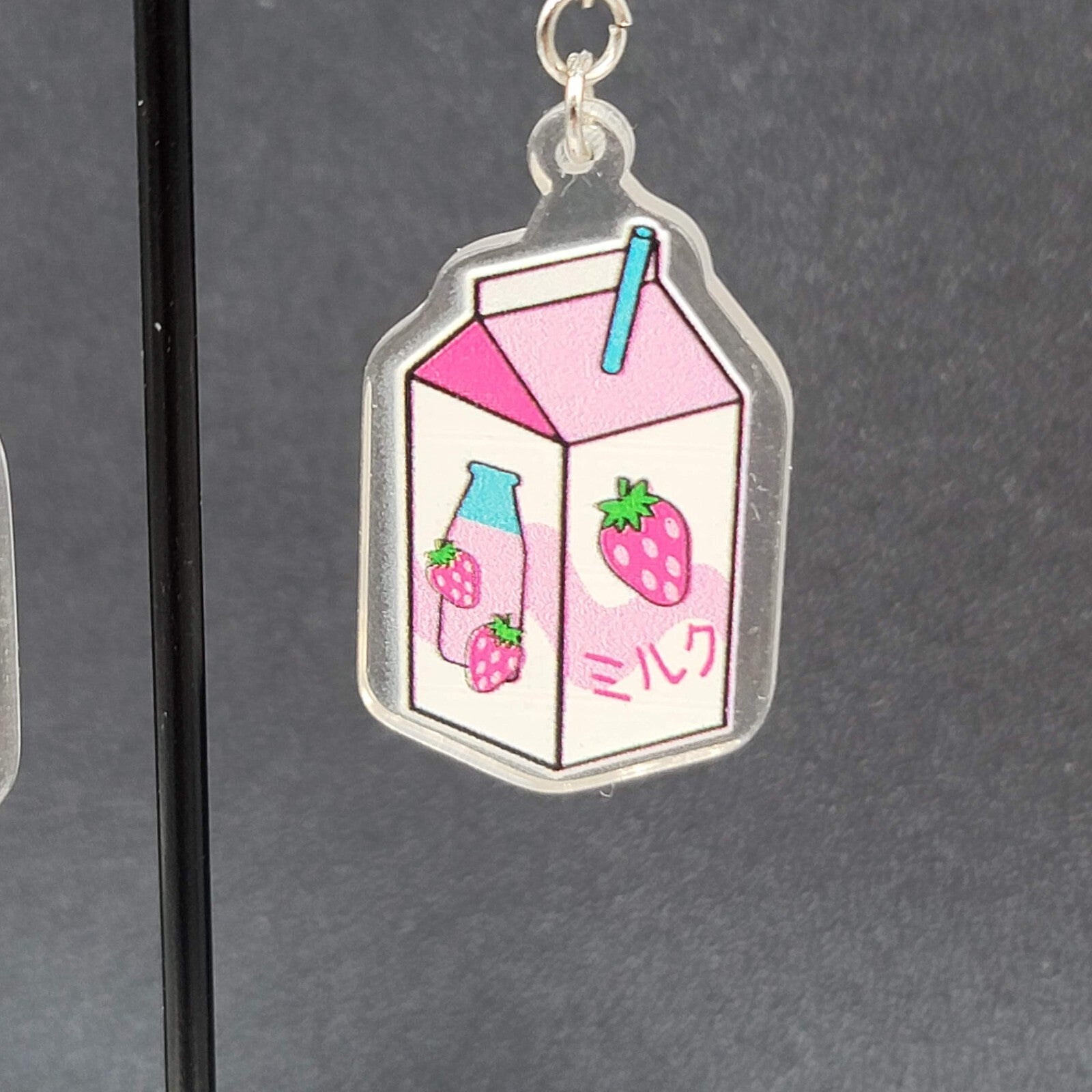 Strawberry Milk Pierced Earrings Acrylic Dangle Silver tone Hooks 1.5"