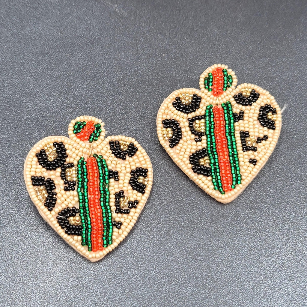 Pierced Earrings Seed Bead on Felt Large Statement Leopard Print 2.25"
