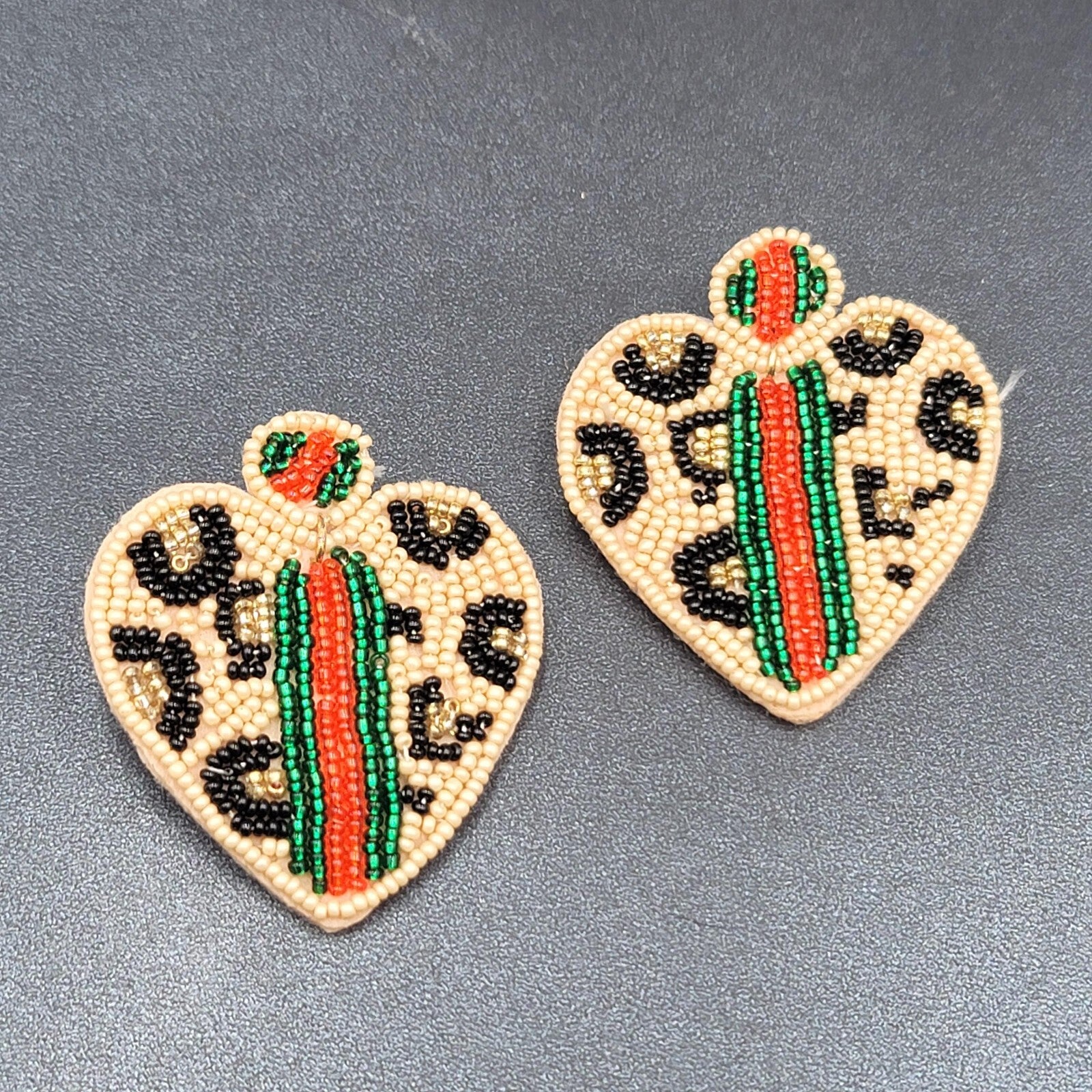 Pierced Earrings Seed Bead on Felt Large Statement Leopard Print 2.25"
