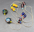 Art Glass Bead Necklace Silver tone Station Bead 44"