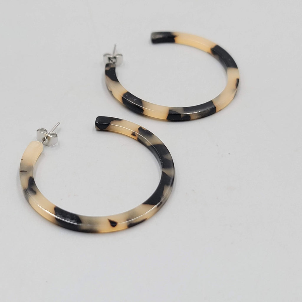 Tortoise Acrylic Hoop Pierced Earrings 1.5" Thin