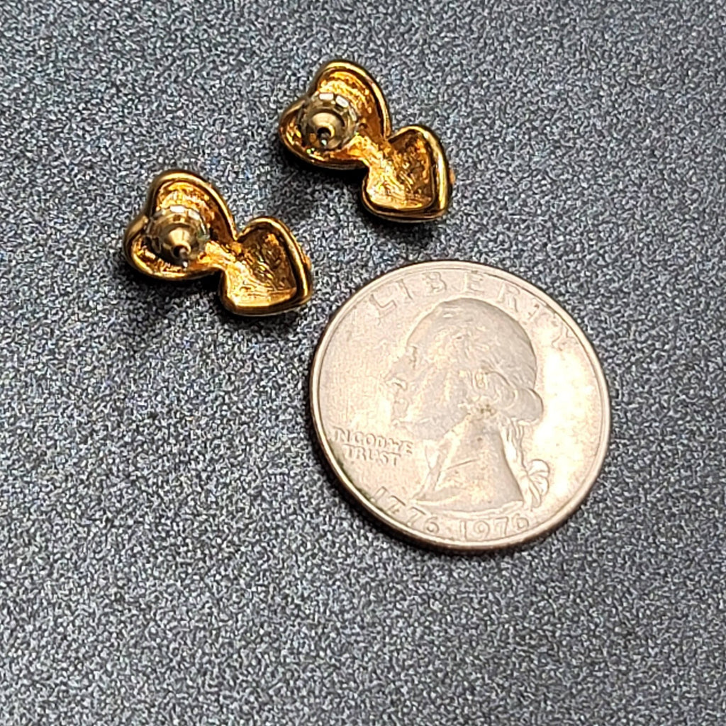 Vintage Pierced Earrings Gold Plated Heart Drop Crystal Rhinestone 5/8"
