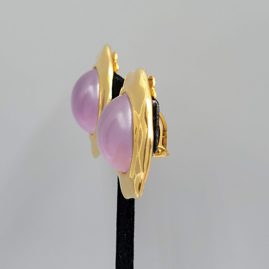 Vintage Moonglow Purple Clip on Earrings Gold tone 1.25"