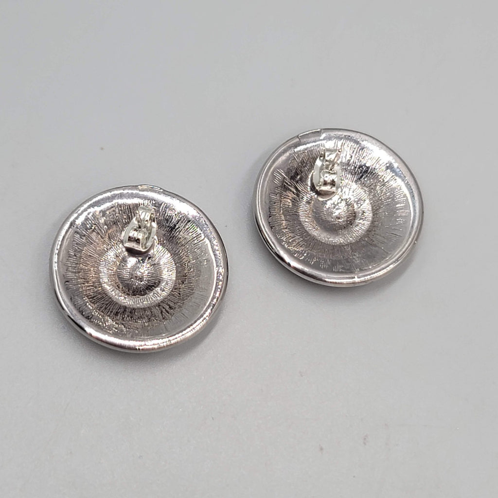 Vintage Round Burgandy Enamel Pierced Earrings Silver tone 1 in
