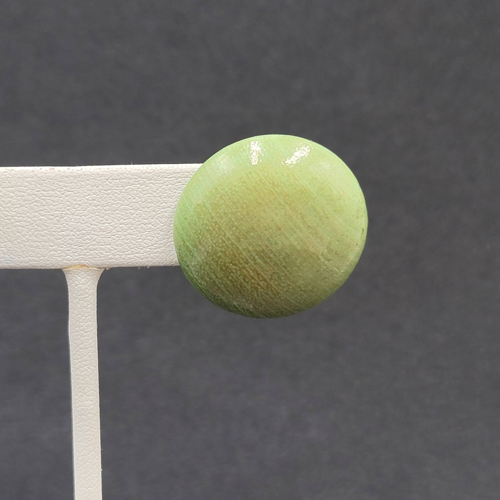 Vintage Pierced Earrings Stained Green Wood Disc Drop 1"