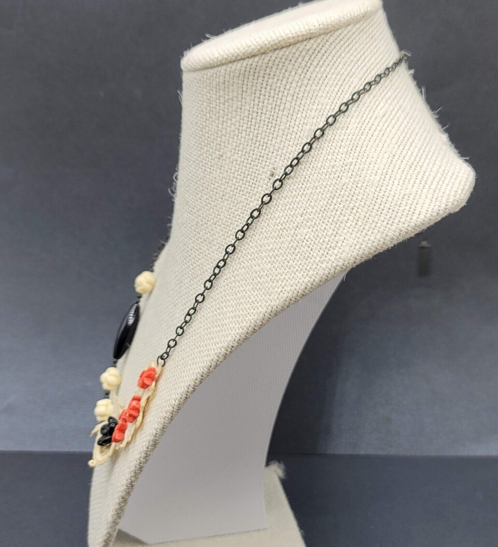Alexandra Francois Lace Necklace Black Chain Signed French Designer 18"-21"