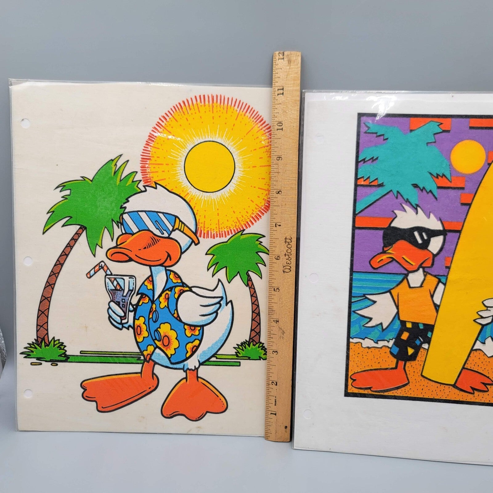 Vintage Cartoon Duck Beach Iron On Transfer Lot of 2 Surfboard Sun 1980s
