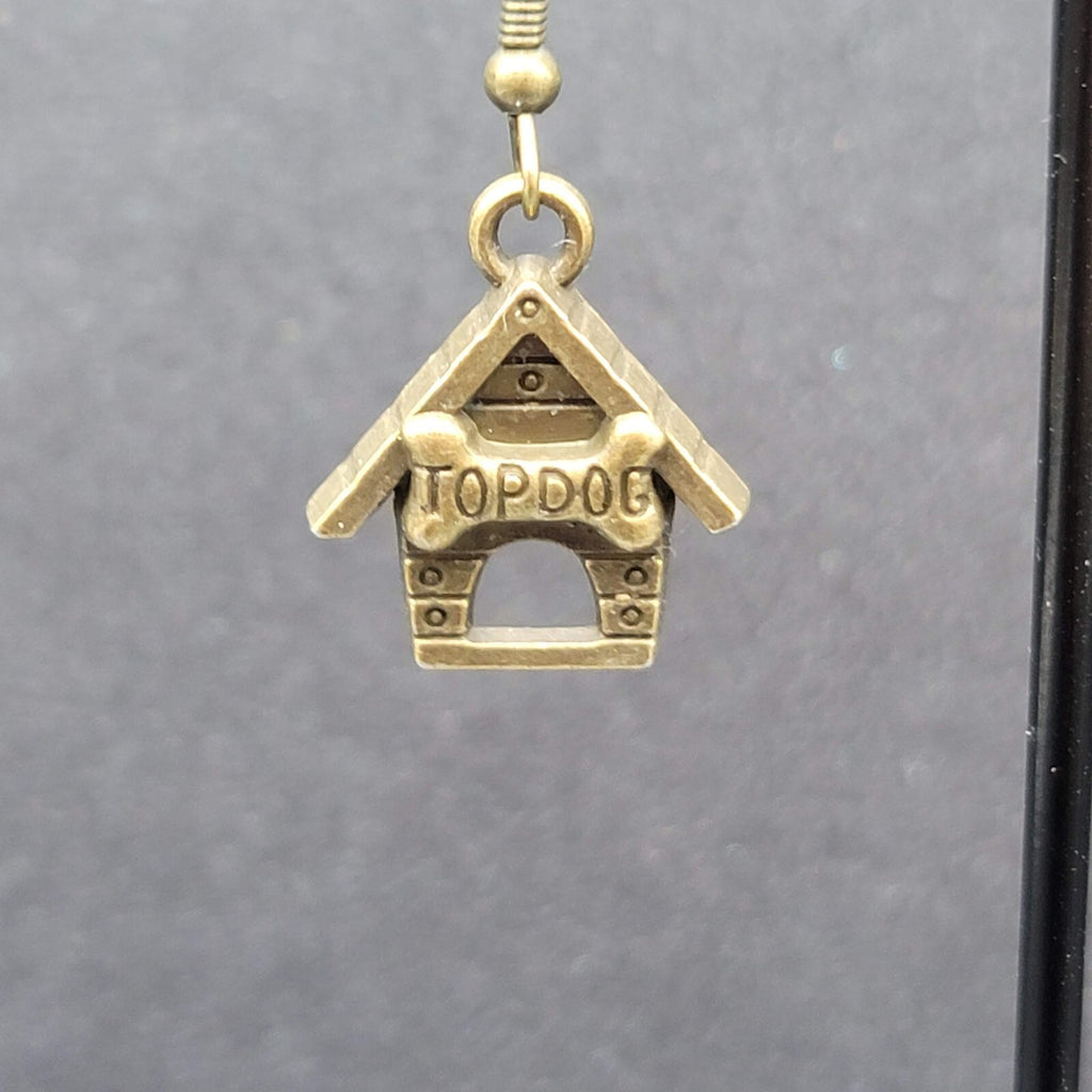 Top Dog Doghouse Pierced Earrings Bronze tone Dangle 3/4"