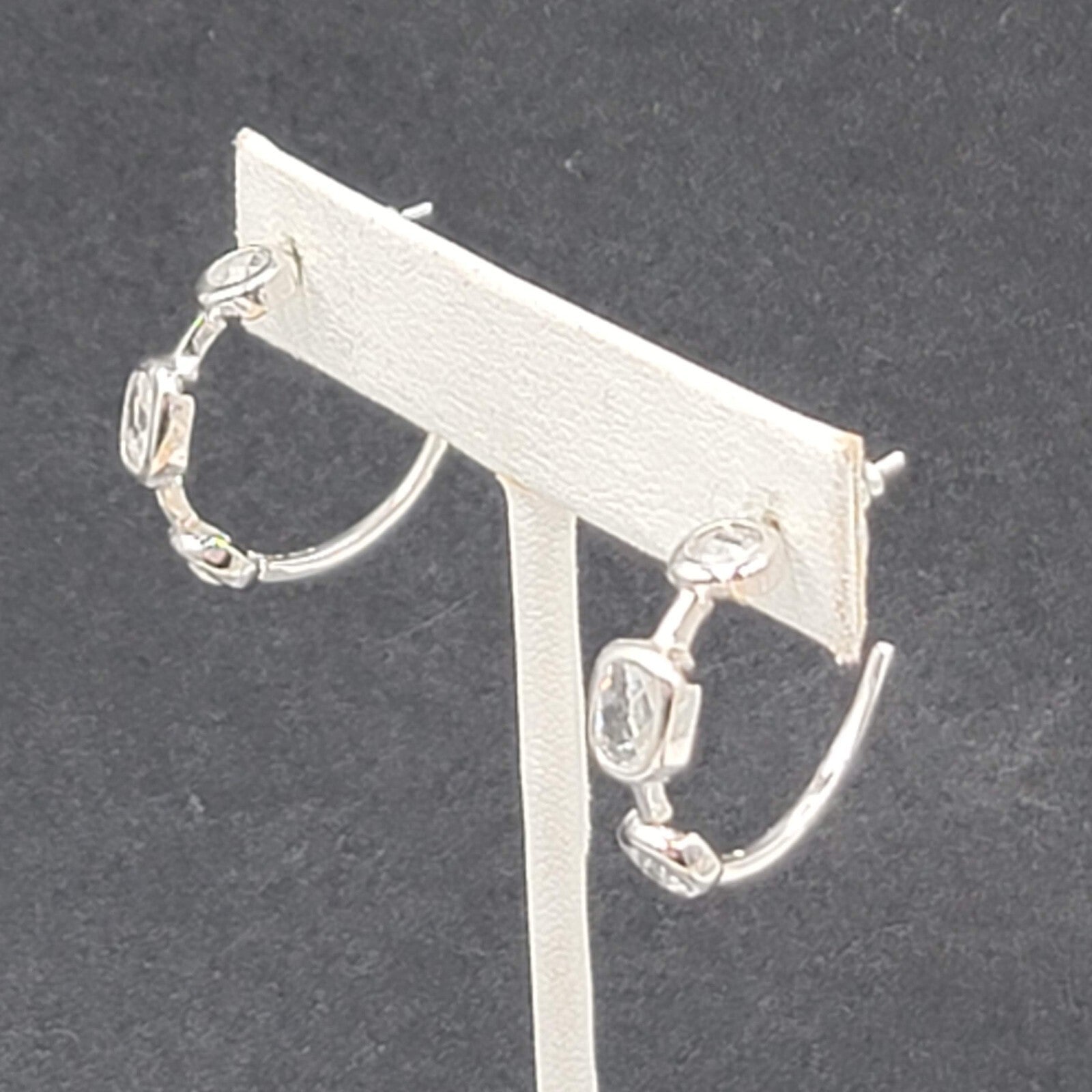 Pierced Earrings Silver Plated Crystal Hoops Dangle 1"