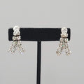 Vintage Rhinestone Clip on Earrings Silver tone Wrapped Dangle Screw Back 1 1/8"
