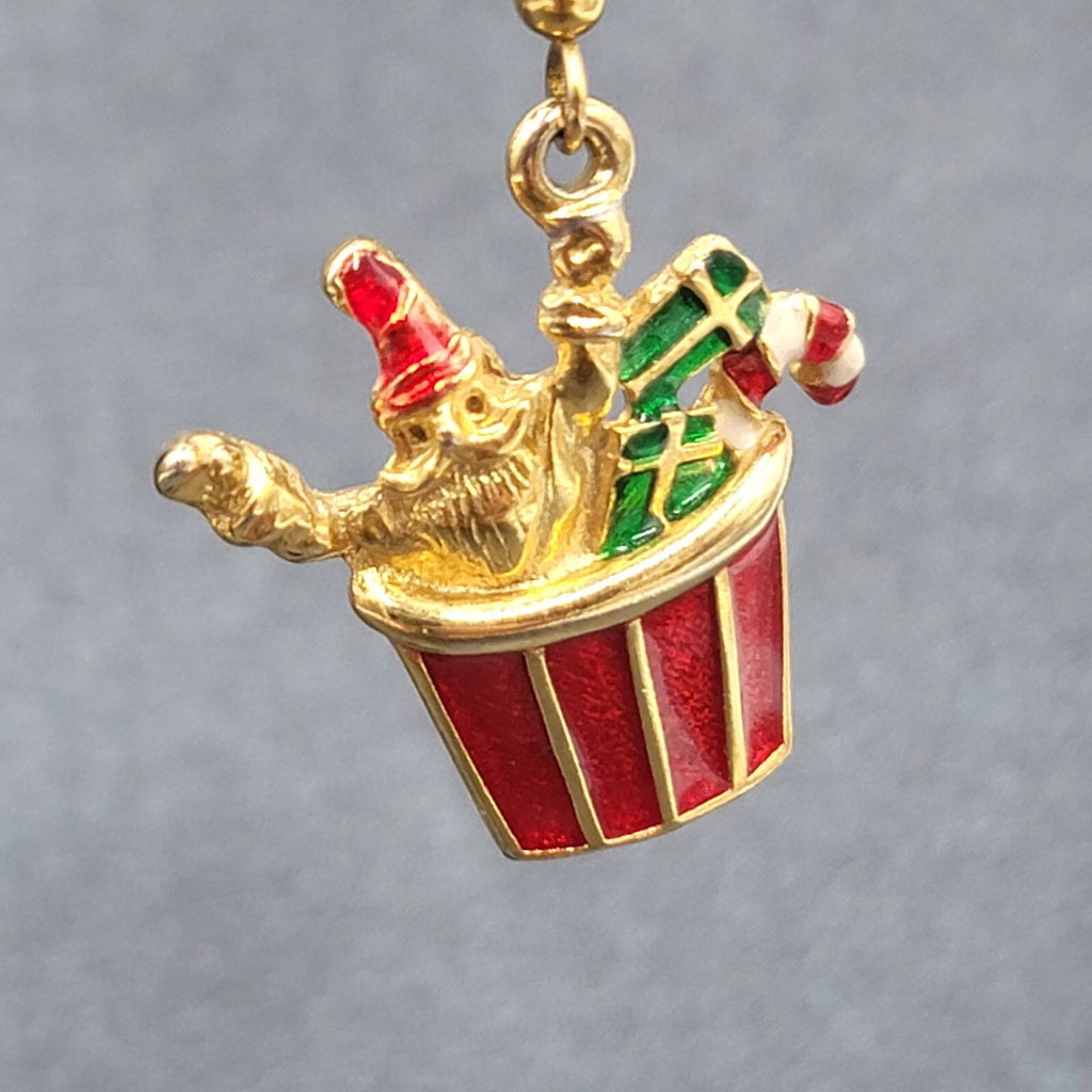 Christmas Pierced Earrings Gold Plated Presents Santa Candy Cane Dangle 1 1/8"