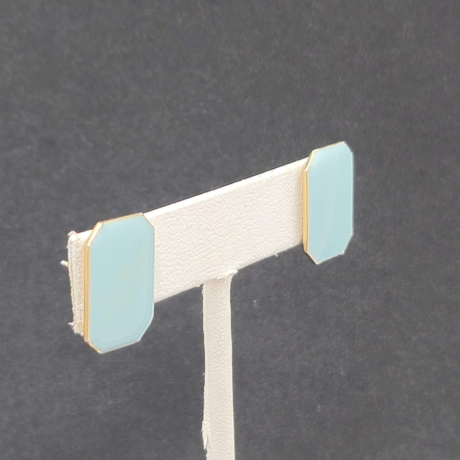Vintage Pierced Earrings Light Babay Blue Enamel Drop 3/4"