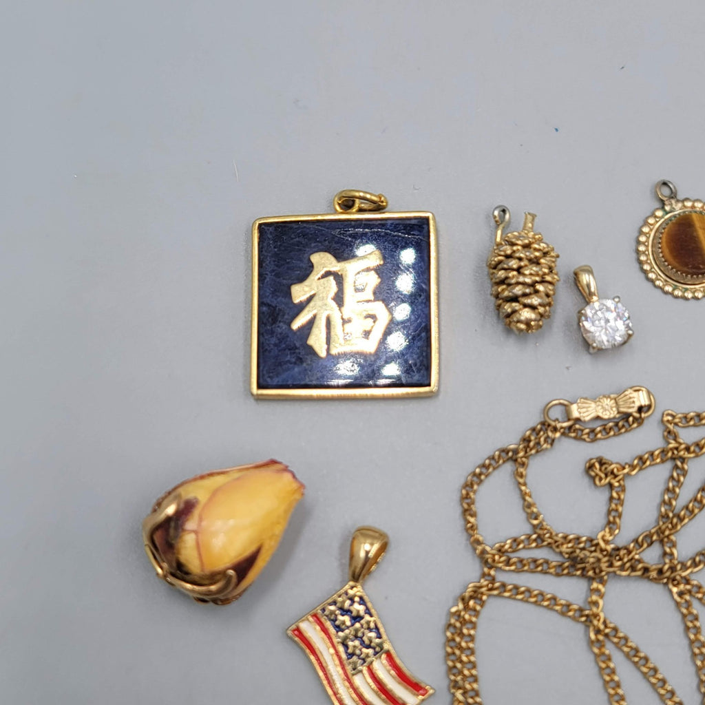 All Gold tone Pendant Lot of 19 Rose Flag Cubic Zirconia & More