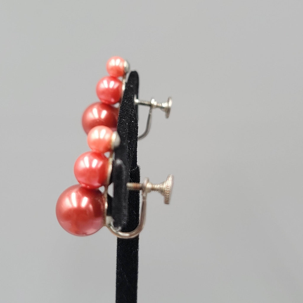 Vintage Clip on Earrings Cranberry Pink Bead Climber 7/8"