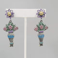 Vintage Don Lin Pierced Earrings Flower Bouquet Dangle 2.5"
