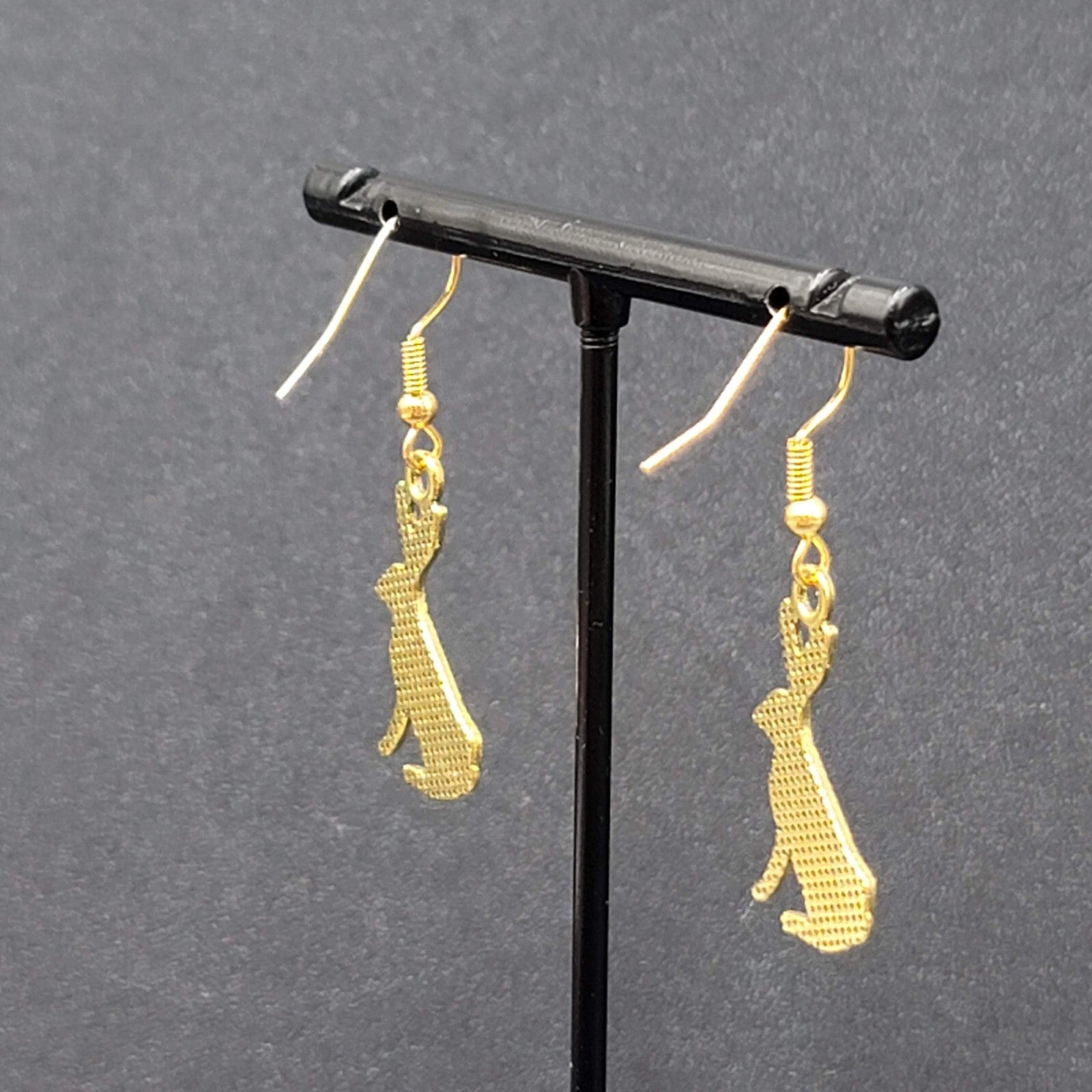 Jack Rabbit Pierced Earrings Dangle Gold tone 1"
