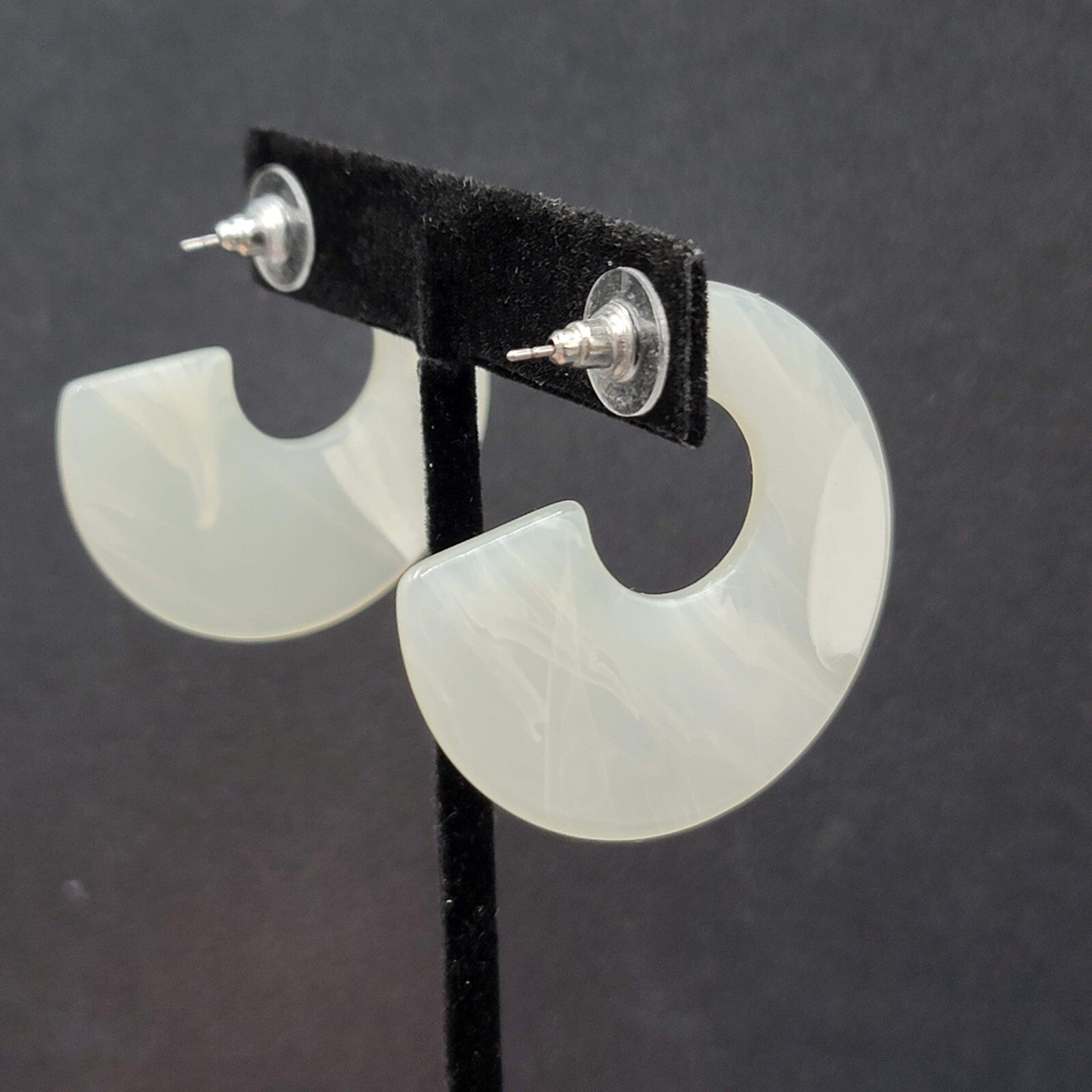 Pierced Earrings White Resin Wide Hoops Statement 1.5"