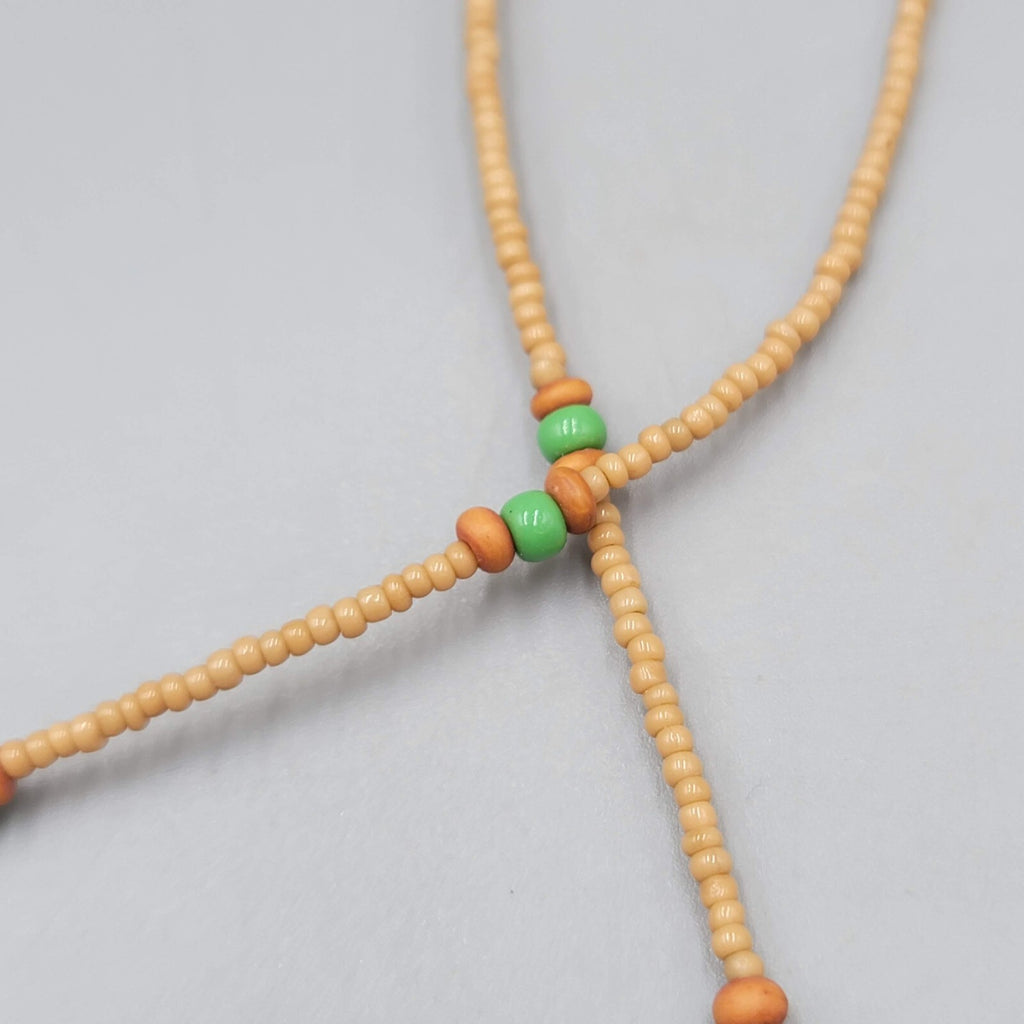 Art Glass Bead Necklace Tan Seed Bead Minimalist 16"
