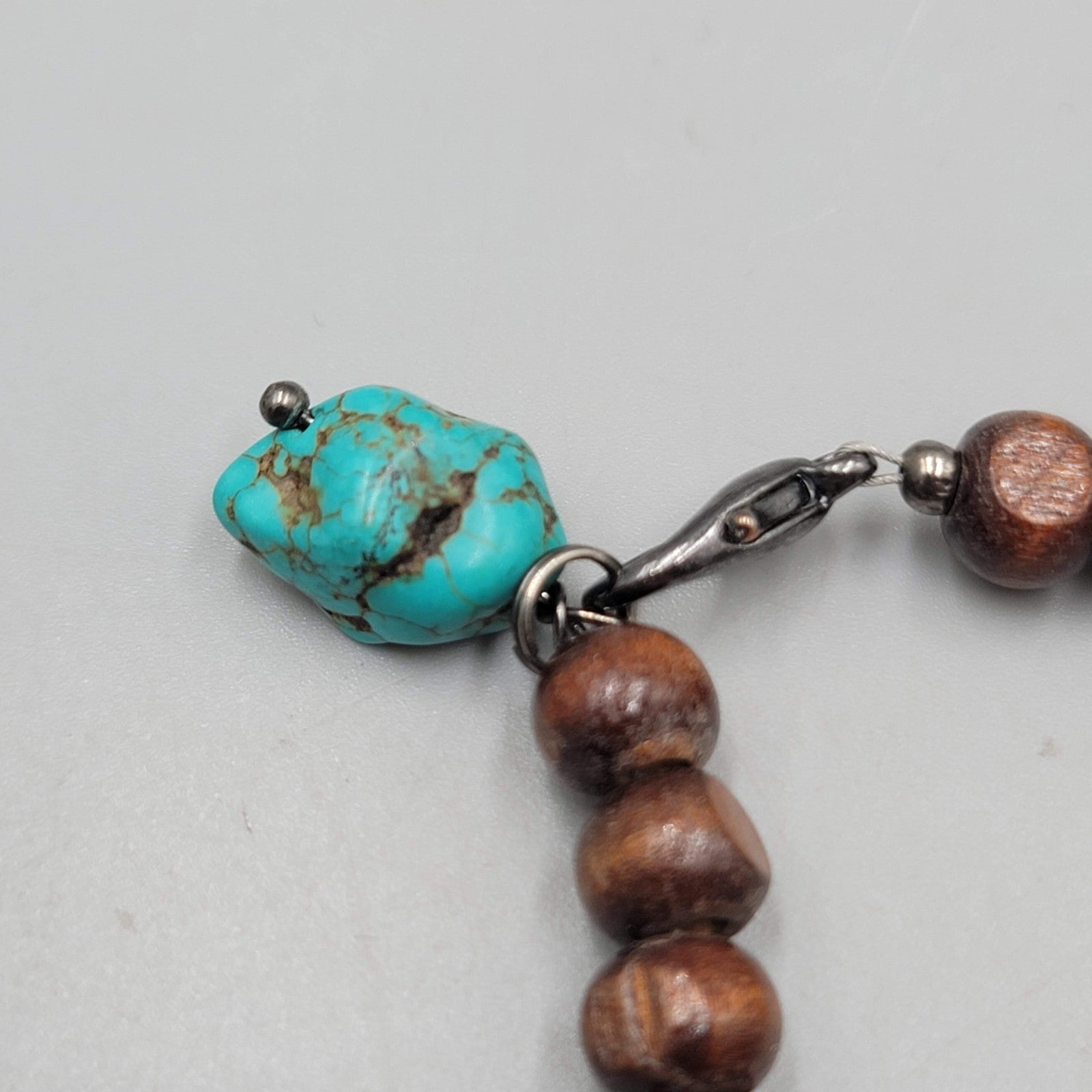 Wood and Blue Howlite Stone Bead Bracelet 6.5"
