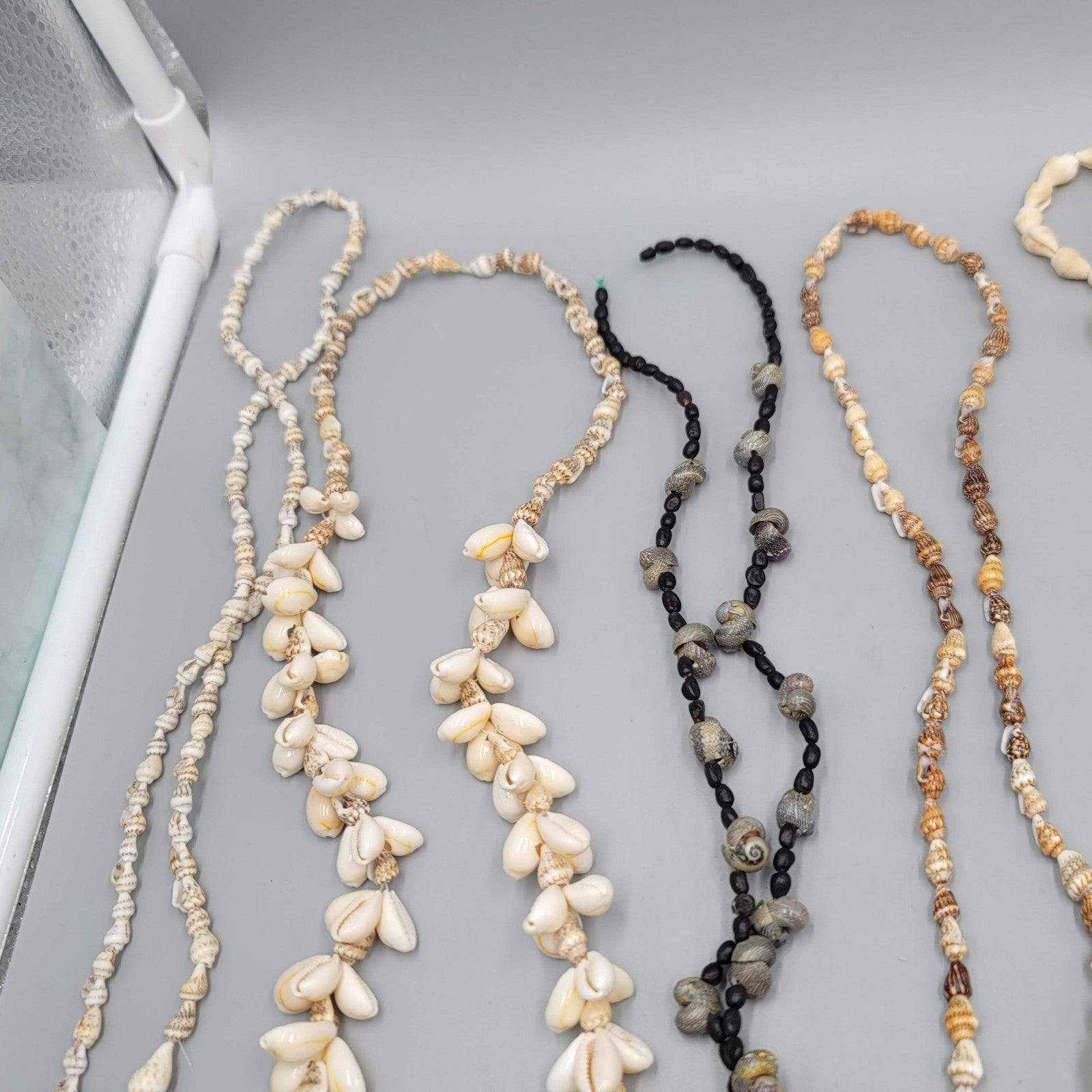 Vintage Lot Hawaiian Shell Bead Lei Necklaces Cluster White Cream Mixed Lot of 9