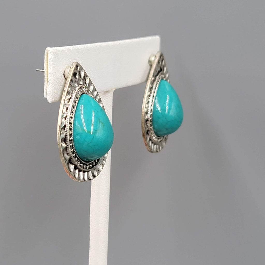 Teardrop Pierced Earrings Silver tone Blue Accent 1.25"