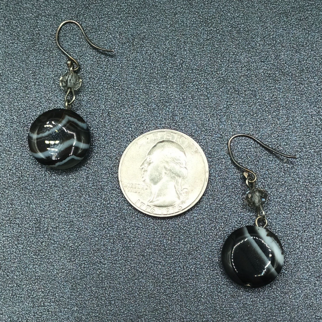 Pierced Earrings Silver tone Round Quartz Bead Dangle 1"