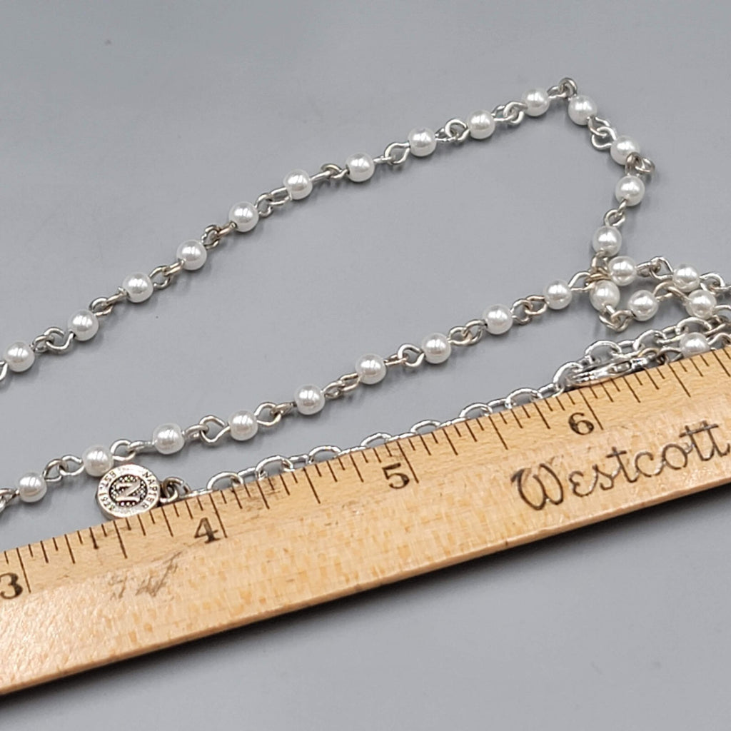 Napier Y Drop Necklace White Bead Silver tone 18"