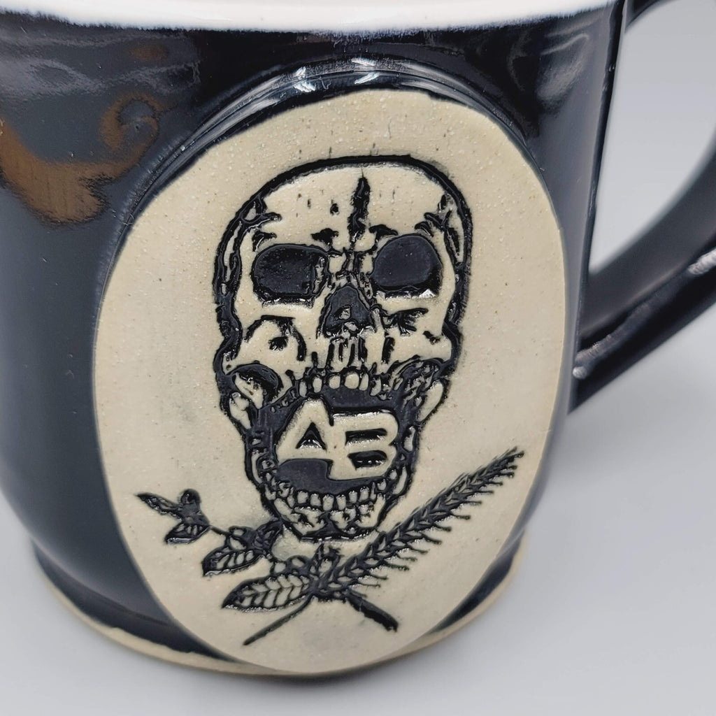 Skull Coffee Mug Black AB Signed Pottery