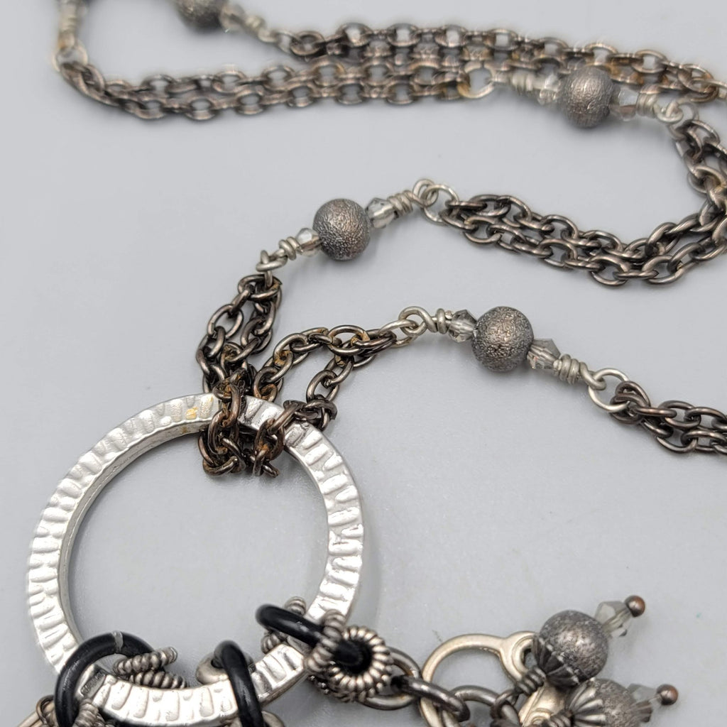 Tassel Charm Pendant Necklace Gunmetal Gray Black Metal Long 38"