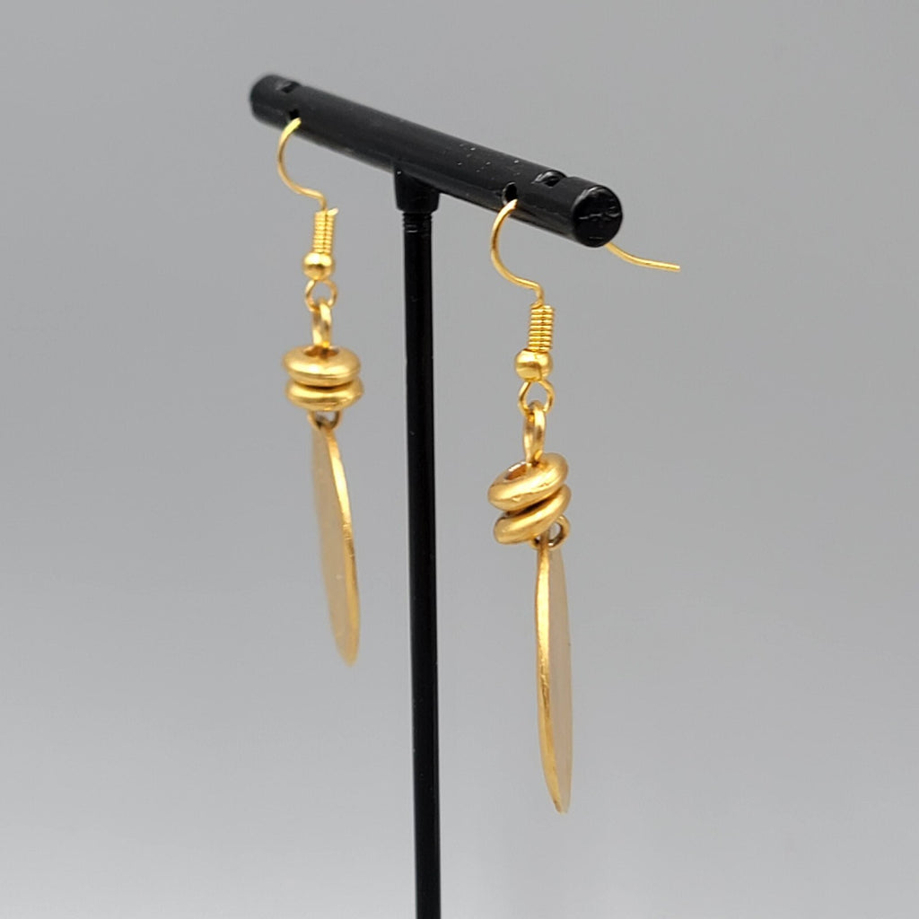 Round Pierced Earrings Yellow Gold Plated Dangle 1.5"